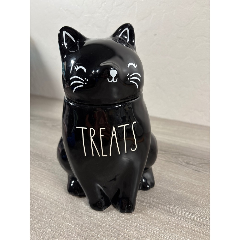Rae Dunn Black Cat Treats Jar Ceramic Canister Magenta Artisan Collection